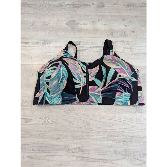 Torrid Active High‎ Impact Sports Bra women's 46D black Tropical floral zipper - Picture 1 of 7